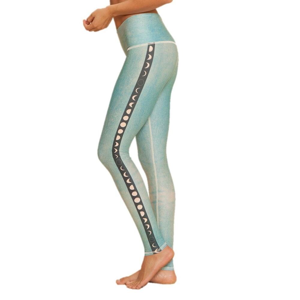 Teeki Womens Moon Hot Yoga Pants Leggings S Gym 4-Way Stretch Pull On High Waist - Picture 1 of 8